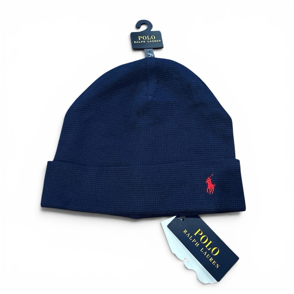 NWT Mens Polo Ralph Lauren Pony Cuffed Thermal Waffle Knit Beanie Ski Hat Cap